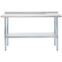 Rockpoint Carmona Tall NSF Stainless-Steel Commercial Kitchen Work Table with Backsplash and Adjustable Shelf, 60 x 24 Inch