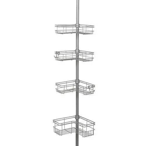 Zenna Home 2159NN Tension Pole Shower Caddy, Satin Nickel