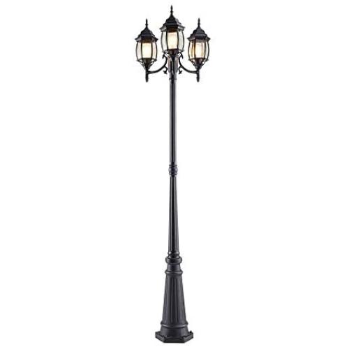 NOMA Outdoor Street Light | Waterproof Outdoor Lamp Post Light with Triple-Head Design for Backyard, Patio, Garden, Walkway or Décor | Black Light Pole with Clear Glass Panels, 3-Headed