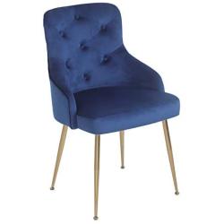 FCQuality Velvet Vanity Chair with Tufted Back Gold Metal Legs Dining Chair Mid Century Modern Upholstered Accent Desk Chair for Living Room Home Office Bedroom, Cobalt/Royal Blue