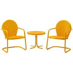 Crosley Furniture KO10004TG Griffith 3-Piece Retro Metal Outdoor Seating Set with 2 Chairs and Side Table, Tangerine