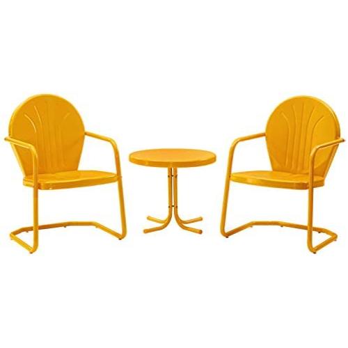 Crosley Furniture KO10004TG Griffith 3-Piece Retro Metal Outdoor Seating Set with 2 Chairs and Side Table, Tangerine