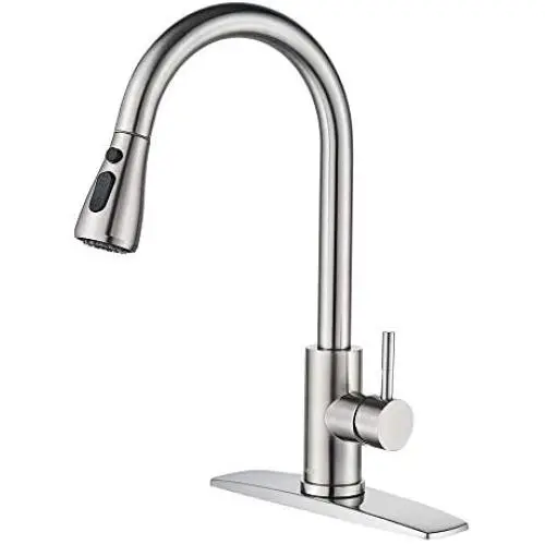 FORIOUS Kitchen Faucet with Pull Down Sprayer Brushed Nickel, High Arc Single Handle Kitchen Sink Faucet with Deck Plate, Commercial Modern rv Stainless Steel Kitchen Faucets, Grifos De Cocina FORIOUS Kitchen Faucet with Pull Down Sprayer Brushed Nickel, High Arc Single Handle Kitchen Sink Faucet with Deck Plate, Commercial Modern rv Stainless Steel Kitchen Faucets, Grifos De Cocina