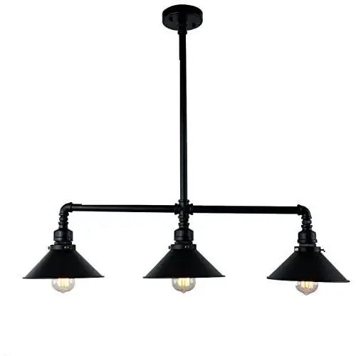 UNITARY Brand Black Antique Rustic Metal Shade Hanging Ceiling Pendant Light Max. 120W with 3 Lights Painted Finish UNITARY Brand Black Antique Rustic Metal Shade Hanging Ceiling Pendant Light Max. 120W with 3 Lights Painted Finish