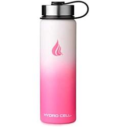 Hydro Cell Stainless Steel Water Bottle w/ Straw & Wide Mouth Lids (40oz 32oz 24oz 18oz) - Keeps Liquids Hot or Cold with Double Wall Vacuum Insulated Sweat Proof Sport Design (White/Pink 24 oz)
