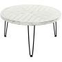 WELLAND Round Coffee Table, 30-inch Wood End Table, Modern Coffee Table with Metal Legs, Washed White, Rustic Accent Coffee Table with Special Pattern Design for Living Room, Bedroom, Home, Office