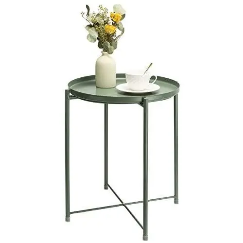 danpinera End Table, Side Table Metal Waterproof Small Circular Bedside Table with Round Removable Tray for Living Room Bedroom Bathroom Balcony and Office (Dark Green) danpinera End Table, Side Table Metal Waterproof Small Circular Bedside Table with Round Removable Tray for Living Room Bedroom Bathroom Balcony and Office (Dark Green)