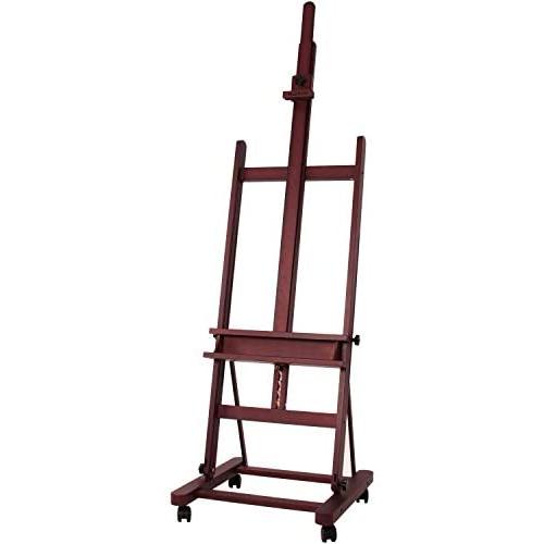 MEEDEN Extra Large Studio H-Frame Easel, Adjustable Tilting Solid Beech Wood Artist Easel, Mahogany Stain Finish Floor Painting Easel Stand, Accommodates Canvas Art up to 92 inch high