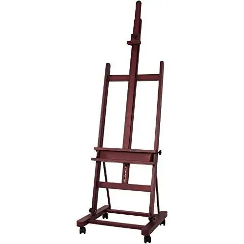 MEEDEN Extra Large Studio H-Frame Easel, Adjustable Tilting Solid Beech Wood Artist Easel, Mahogany Stain Finish Floor Painting Easel Stand, Accommodates Canvas Art up to 92 inch high