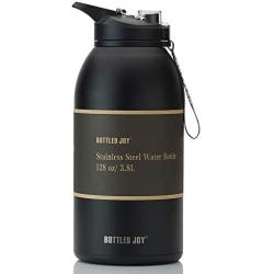 BOTTLED JOY Stainless Steel Water Bottle with Straw Lid, BPA Free 32oz/ Half Gallon/Gallon Large Water Bottle Dual Lid Vacuum Insulated BPA-Free Metal Thermos Mug for Camping Workouts and Outdoor