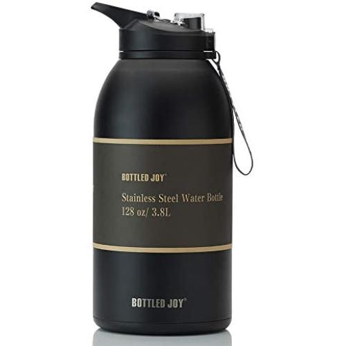 BOTTLED JOY Stainless Steel Water Bottle with Straw Lid, BPA Free 32oz/ Half Gallon/Gallon Large Water Bottle Dual Lid Vacuum Insulated BPA-Free Metal Thermos Mug for Camping Workouts and Outdoor