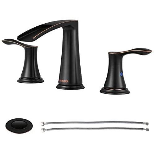 PARLOS Waterfall Widespread Bathroom Faucet Double Handles with Metal Pop Up Drain & cUPC Faucet Supply Lines, Oil Rubbed Bronze , Demeter 1431803 PARLOS Waterfall Widespread Bathroom Faucet Double Handles with Metal Pop Up Drain & cUPC Faucet Supply Lines, Oil Rubbed Bronze , Demeter 1431803