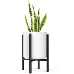 MUDEELA Metal Plant Stand, Mid Century Modern Plant Stand 15 inches in Height, Indoor & Outdoor Potted Plant Holder, Hold Up to 10 Inch Planter, Pot & Plant Not Included, Black