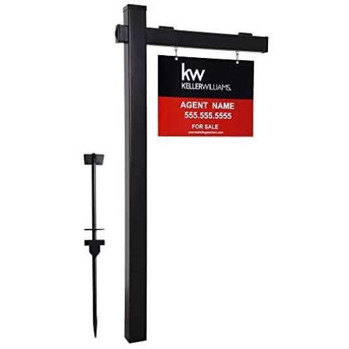 kdgarden Vinyl PVC 6-Feet Black Real Estate Sign Post with Flat Cap, Realtor Yard Sign Post for Open House and Home for Sale, 47'' Arm Holds Up to 36'' Sign(No Sign)