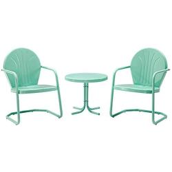 Crosley Furniture KO10004AQ Griffith 3-Piece Retro Metal Outdoor Seating Set with 2 Chairs and Side Table, Aqua