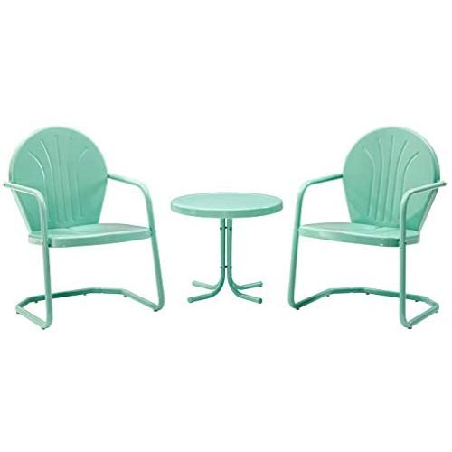 Crosley Furniture KO10004AQ Griffith 3-Piece Retro Metal Outdoor Seating Set with 2 Chairs and Side Table, Aqua