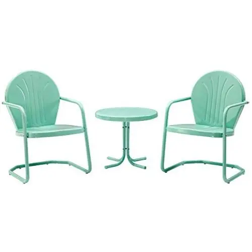 Crosley Furniture KO10004AQ Griffith 3-Piece Retro Metal Outdoor Seating Set with 2 Chairs and Side Table, Aqua