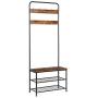 HOOBRO Coat Rack Shoe Bench, Pipe Style Hall Tree Organizer, Entryway Storage Shelf with Unique Double Hooks, Wood Look Accent Furniture with Metal Frame, Industrial Design, Rustic Brown BF01MT01