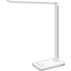 LED Desk Lamp, Eye-Caring Table Lamps, Natural Light Protects Eyes, 5 Modes, 10 Brightness Levels, Touch Control, Adjustable Table lamp with USB Charging Port, Auto Timer 30 / 60min, White