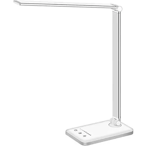 LED Desk Lamp, Eye-Caring Table Lamps, Natural Light Protects Eyes, 5 Modes, 10 Brightness Levels, Touch Control, Adjustable Table lamp with USB Charging Port, Auto Timer 30 / 60min, White