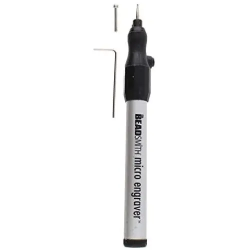 The Beadsmith Micro Engraver, 6.25'', Battery Operated (2xAAA), 2 Round Diamond-Tip Bits and Hex Key, Engraver, Polisher, and Mini Sander for Detail Metal Engraving, Wood Carving, and Jewelry Polishing The Beadsmith Micro Engraver, 6.25'', Battery Operated (2xAAA), 2 Round Diamond-Tip Bits and Hex Key, Engraver, Polisher, and Mini Sander for Detail Metal Engraving, Wood Carving, and Jewelry Polishing