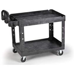 Rubbermaid Commercial Products 2-Shelf Utility/Service Cart, Medium, Lipped Shelves, Ergonomic Handle, 500 Lbs. Capacity, For Warehouse/Garage/Cleaning/Manufacturing (Fg452088Bla)