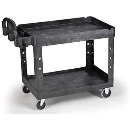 Rubbermaid Commercial Products 2-Shelf Utility/Service Cart, Medium, Lipped Shelves, Ergonomic Handle, 500 Lbs. Capacity, For Warehouse/Garage/Cleaning/Manufacturing (Fg452088Bla)