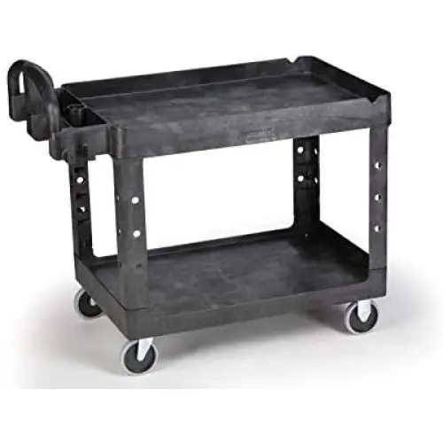 Rubbermaid Commercial Products 2-Shelf Utility/Service Cart, Medium, Lipped Shelves, Ergonomic Handle, 500 Lbs. Capacity, For Warehouse/Garage/Cleaning/Manufacturing (Fg452088Bla)