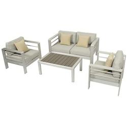 Kinsunny 4pcs Outdoor Sectional Sofa Set Aluminum Patio Furniture Shore Conversation Armrest Set with Side Table and Cushions for Backyard Outside