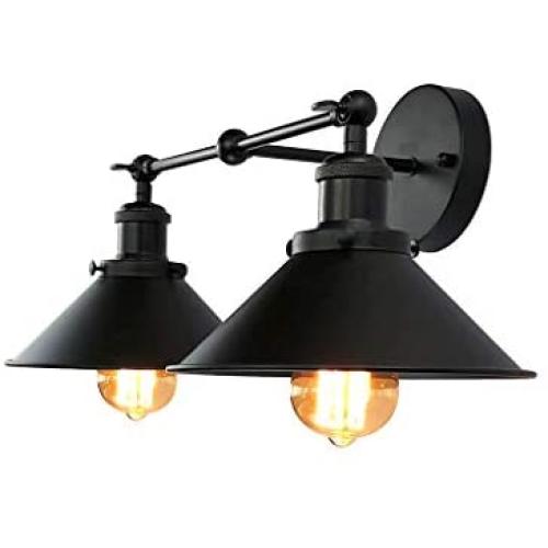 LMSOD Bathroom Vanity Light,2 Lights Vintage Industrial Black Wall Sconce Metal Lighting Fixture