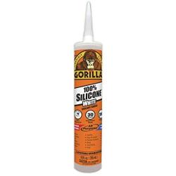 Gorilla White 100 Percent Silicone Sealant Caulk, Waterproof and Mold & Mildew Resistant, 10 ounce Cartridge, White, (Pack of 1)