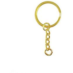 yueton Pack of 100 25mm/0.98'' Metal Split Key Ring with Chain (Gold)