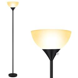 Floor Lamp, Standing Lamp, 9W LED Floor Lamp, Energy Saving, 50,000hrs Long Lifespan, 3000K Warm White, Eye-Caring, Torchiere Floor Lamps for Bedroom, Living Room, Office, Reading, Black Floor Lamps