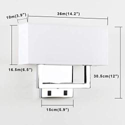 Permo 2-Lights Wall Sconce Light Fixture Chrome Finish with White Textile Shades and 2pcs On/Off Switch Button Living Room Bedside Nightstand Light