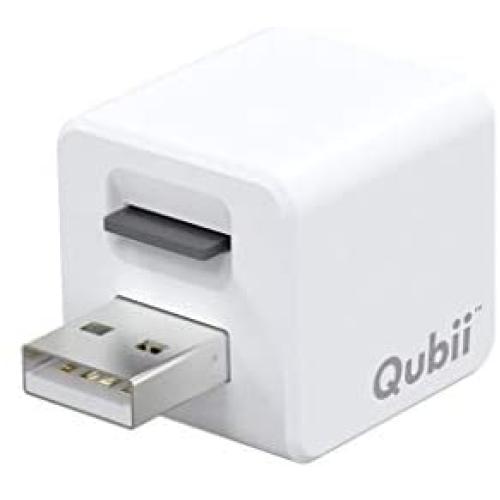 Qubii Photo Storage Device for iPhone & iPad, Auto Backup Photos & Videos, Photo Stick for iPhone [microSD Card Not Included]- White