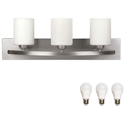 Bennington Lakeland 3-Bulb Bath Vanity Light Fixture Bar, Brushed Nickel + Bulbs