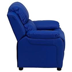 Flash Furniture Deluxe Padded Contemporary Blue Vinyl Kids Recliner with Storage Arms