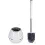 BOOMJOY Toilet Brush and Holder Set, Silicone Bristles Bathroom Cleaning Bowl Brush Kit with Tweezers - White