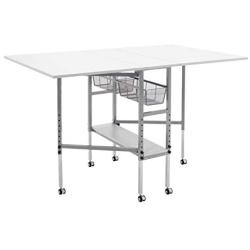 Studio Designs Sew Ready Mobile Height Adjustable Hobby and Craft Cutting Table with Drawers in Silver/White (13374)