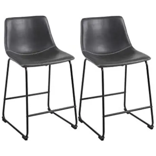 Phoenix Home Lotusville Vintage PU Leather, Set of 2 Counter Height Stool, Gray