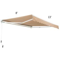 AECOJOY 13×8 Patio Awning Retractable Sun Shade Awning Cover Outdoor Patio Canopy Sunsetter Market Deck Awnings with Manual Crank Handle, Beige