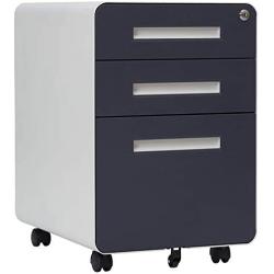 File Cabinet Mobile, Merax 3 Drawer Metal Pedestal Filing Cabinets with 2 Lock Keys, 5 Rolling Casters, Fully Assembled Storage for Home Office Modern Vertical Hanging Folders A4 Letter Size (Gray)