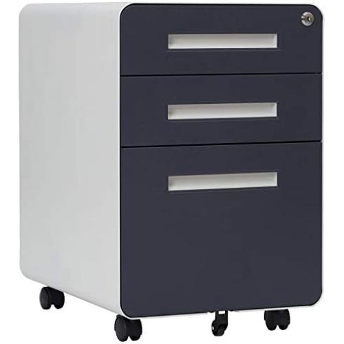 File Cabinet Mobile, Merax 3 Drawer Metal Pedestal Filing Cabinets with 2 Lock Keys, 5 Rolling Casters, Fully Assembled Storage for Home Office Modern Vertical Hanging Folders A4 Letter Size (Gray)