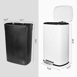 HEMBOR 13.2 Gallon(50L) Trash Can, Stainless Steel Rectangular Garbage Bin with Lid and Inner Bucket, Silent Gentle Open and Close Dustbin with Durable Pedal, Suit for Home Office Indoor Outdoor (White)