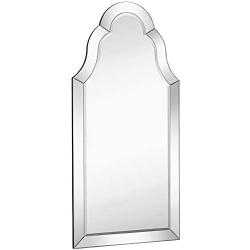 Hamilton Hills Designer Mirror Framed Vanity Mirror | Tall Rounded Top Mirrored Edge Premium Silver Backed Glass Panel for Hanging in a Vanity, Closet, Entry or Bathroom (21'' W x 43'' H)