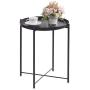 OVICAR Metal Tray End Table, Round Accent Coffee Side Table, Anti-Rust and Waterproof Outdoor Small Side Table, Indoor Modern Sofa Side Table Bedside Table for Living Room Bedroom Balcony (Black)