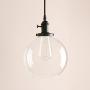 Pathson Black Pendant Light with Globe Round Glass Shade, Metal Base Cap and Adjustable Textile Cord, Industrial Style Retro Hanging Lamps for Dining Room Kitchen Island
