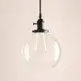 Pathson Black Pendant Light with Globe Round Glass Shade, Metal Base Cap and Adjustable Textile Cord, Industrial Style Retro Hanging Lamps for Dining Room Kitchen Island