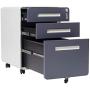 File Cabinet Mobile, Merax 3 Drawer Metal Pedestal Filing Cabinets with 2 Lock Keys, 5 Rolling Casters, Fully Assembled Storage for Home Office Modern Vertical Hanging Folders A4 Letter Size (Gray)