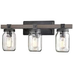 CLAXY Glass Mason Jar Wall Sconces Faux Distressed Metal 3 Light Bath Vanity Lights